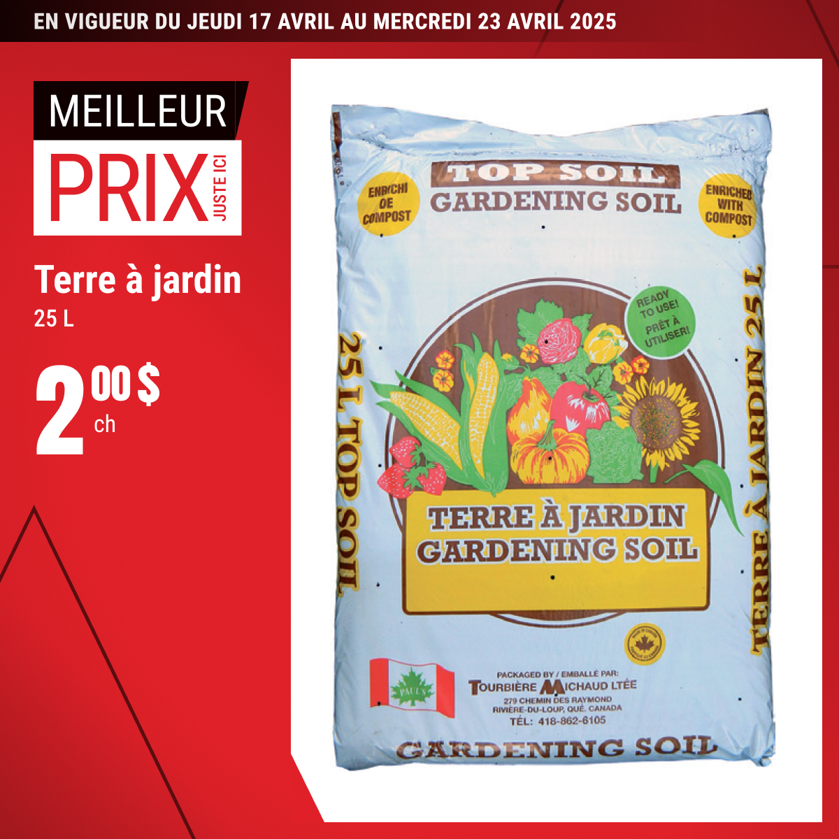 Meilleur prix sur la terre à jardin sélectionnée !