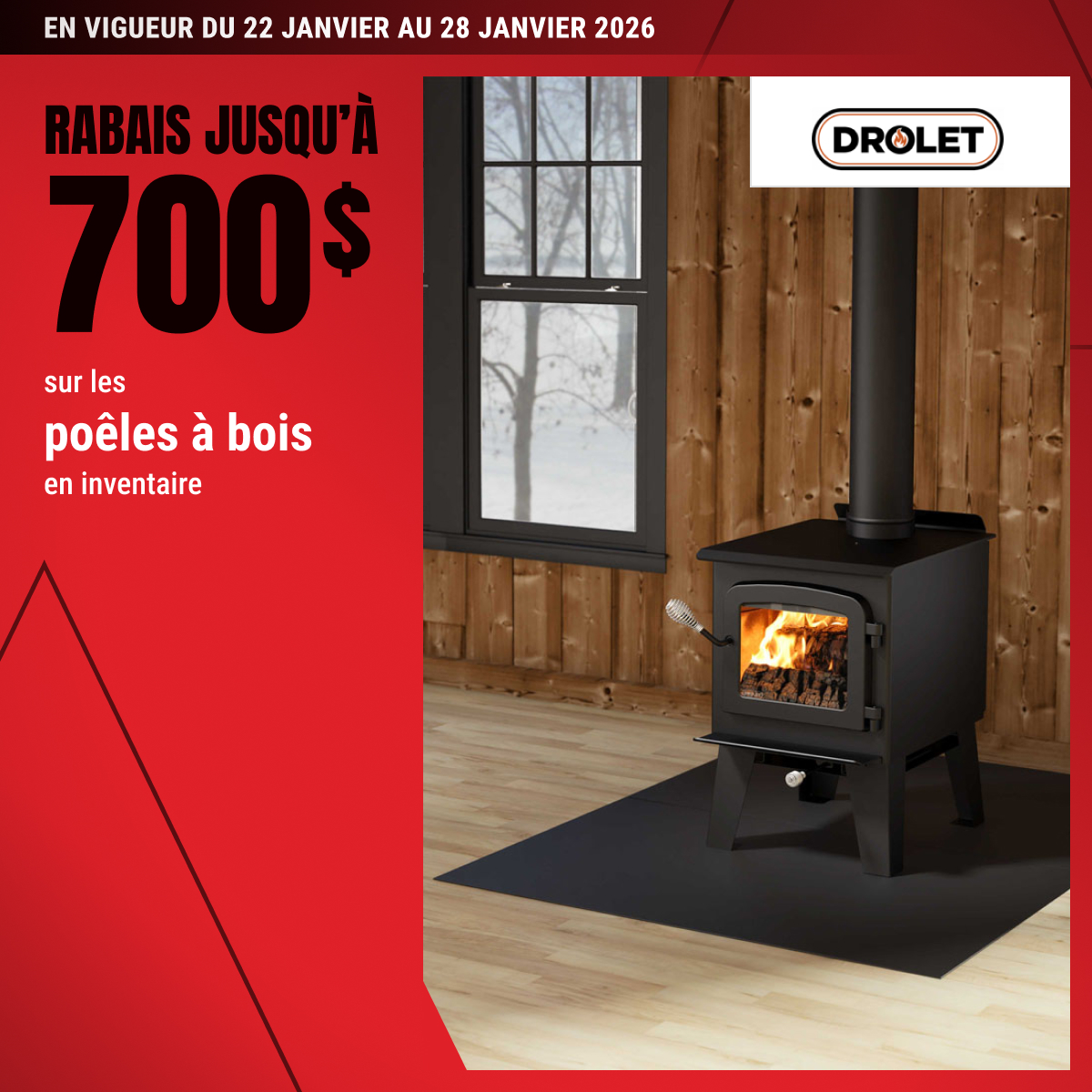 Rabais jusqu’à 700$ sur les poêles à bois en inventaire!