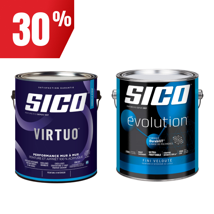 Économisez 30 % sur la peinture d’intérieur Sico Virtuo et Évolution.