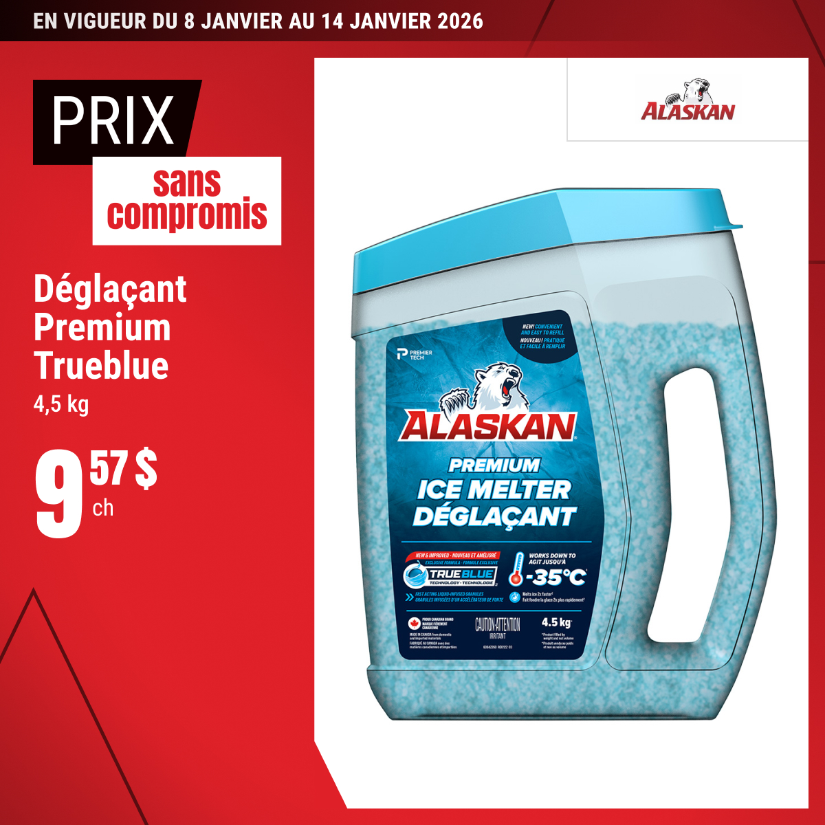 Prix sans compromis sur le déglaçant Premium Trueblue 4,5 kg!