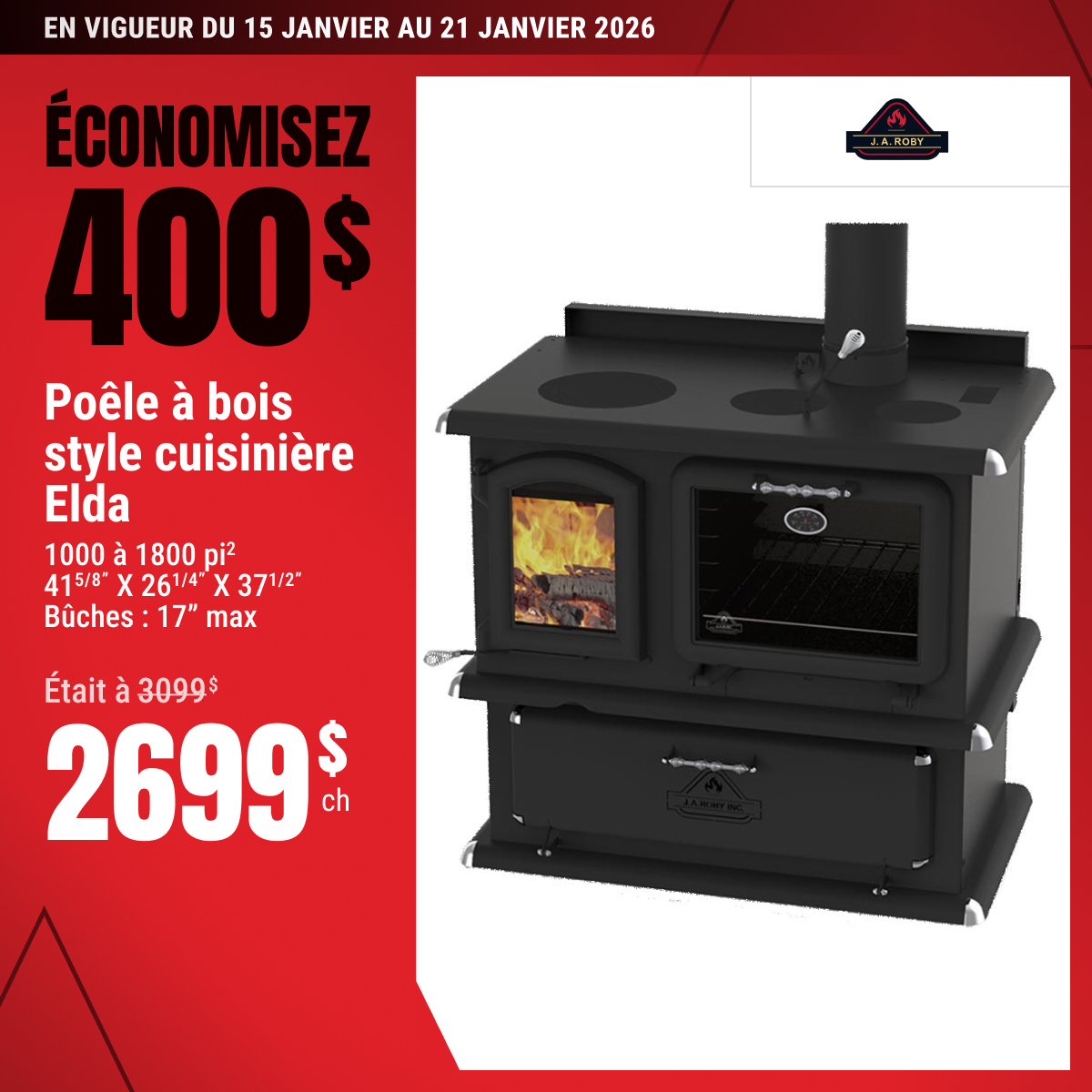 Économisez 400$ sur le poêle à bois sélectionné!