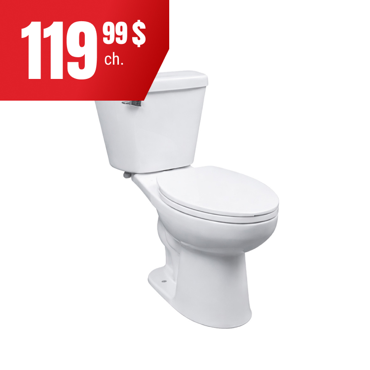 Toilette allongée, 2 pièces, 6 L, à 119,99 $.