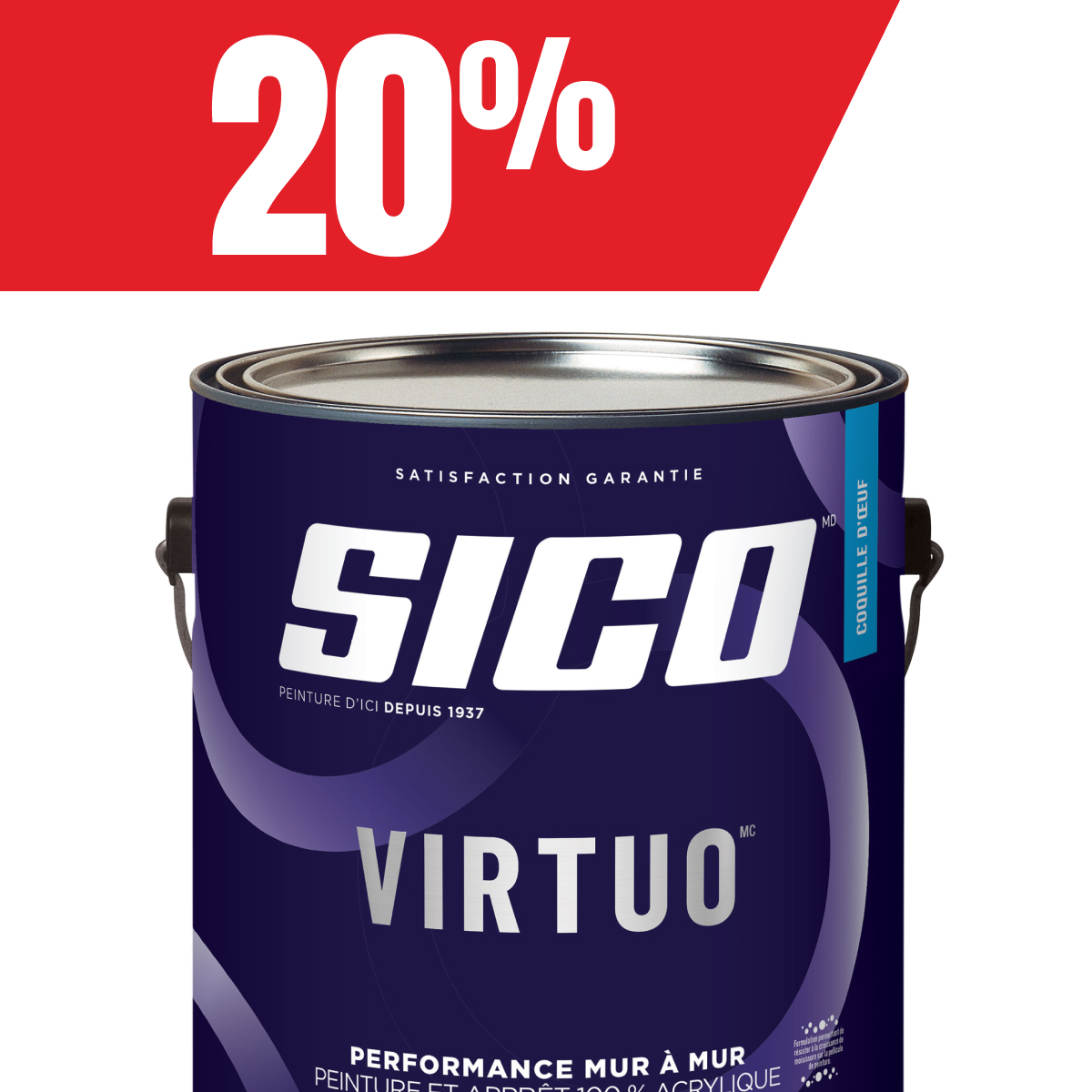 Rabais de 20% sur TOUTES les peintures d’intérieur Virtuo 3,78 L!