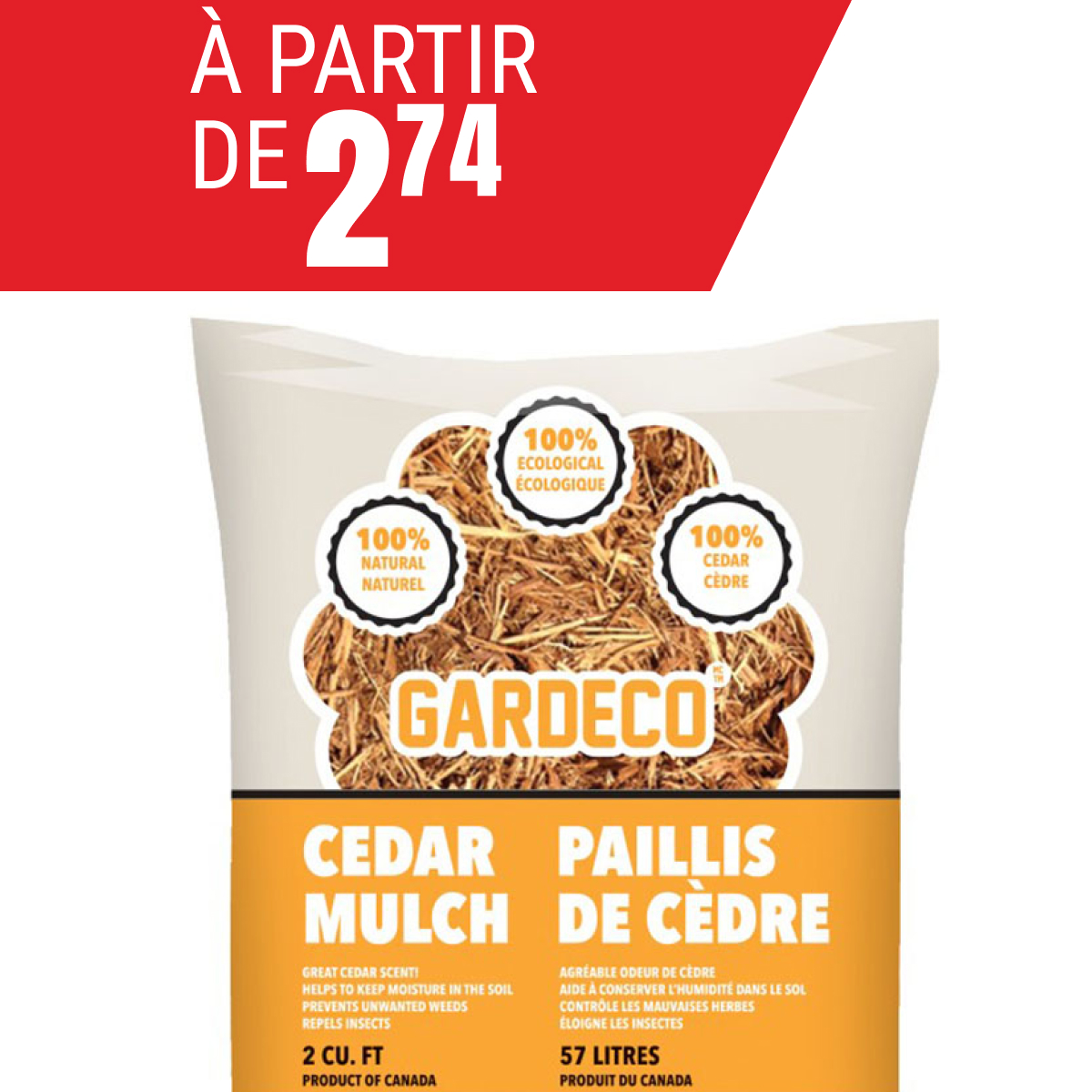 Paillis de cèdre à partir de 2,74$!