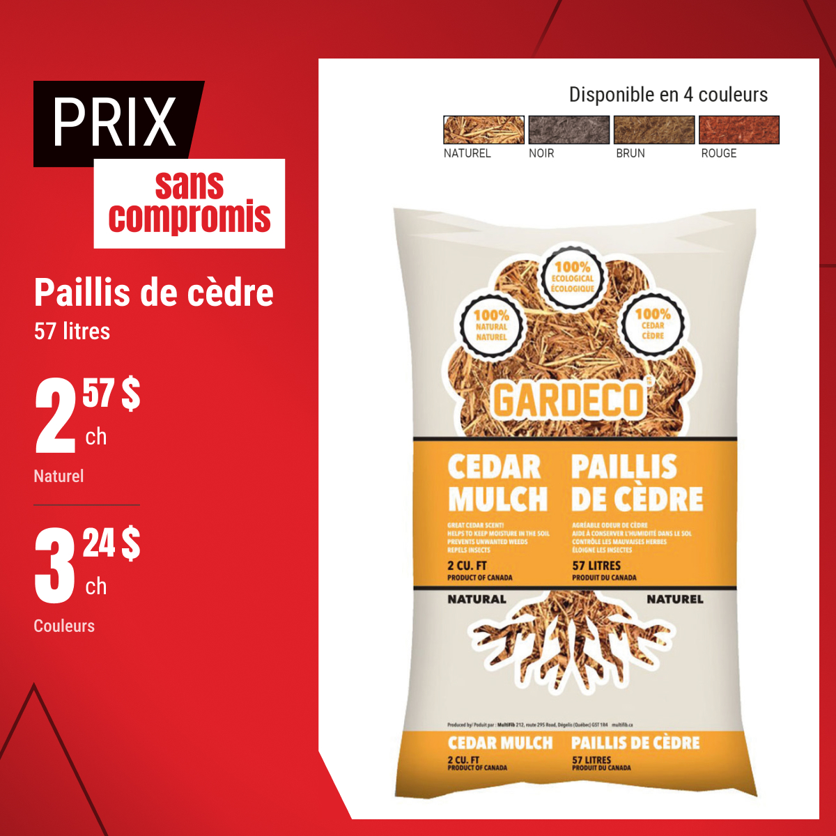 Prix sans compromis sur le paillis de cèdre !