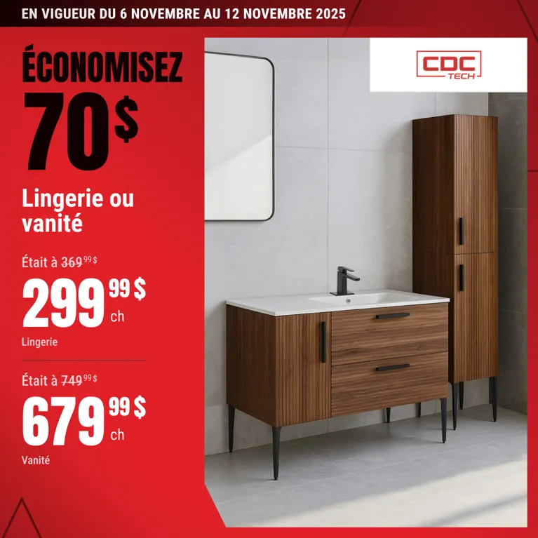 Économisez 70 $ sur la lingerie ou vanité sélectionnée!