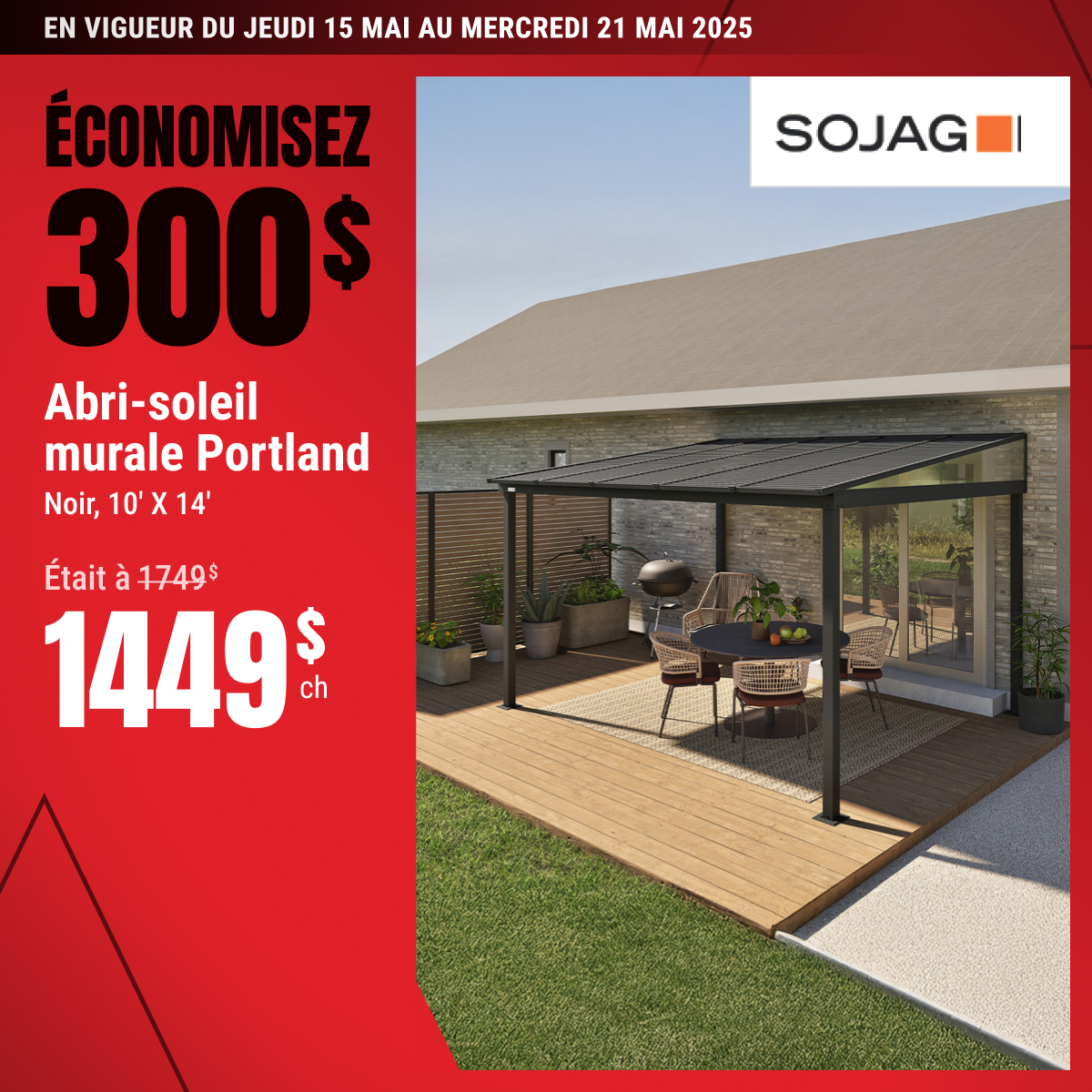 Économisez 300$ sur l’abri-soleil murale Portland !