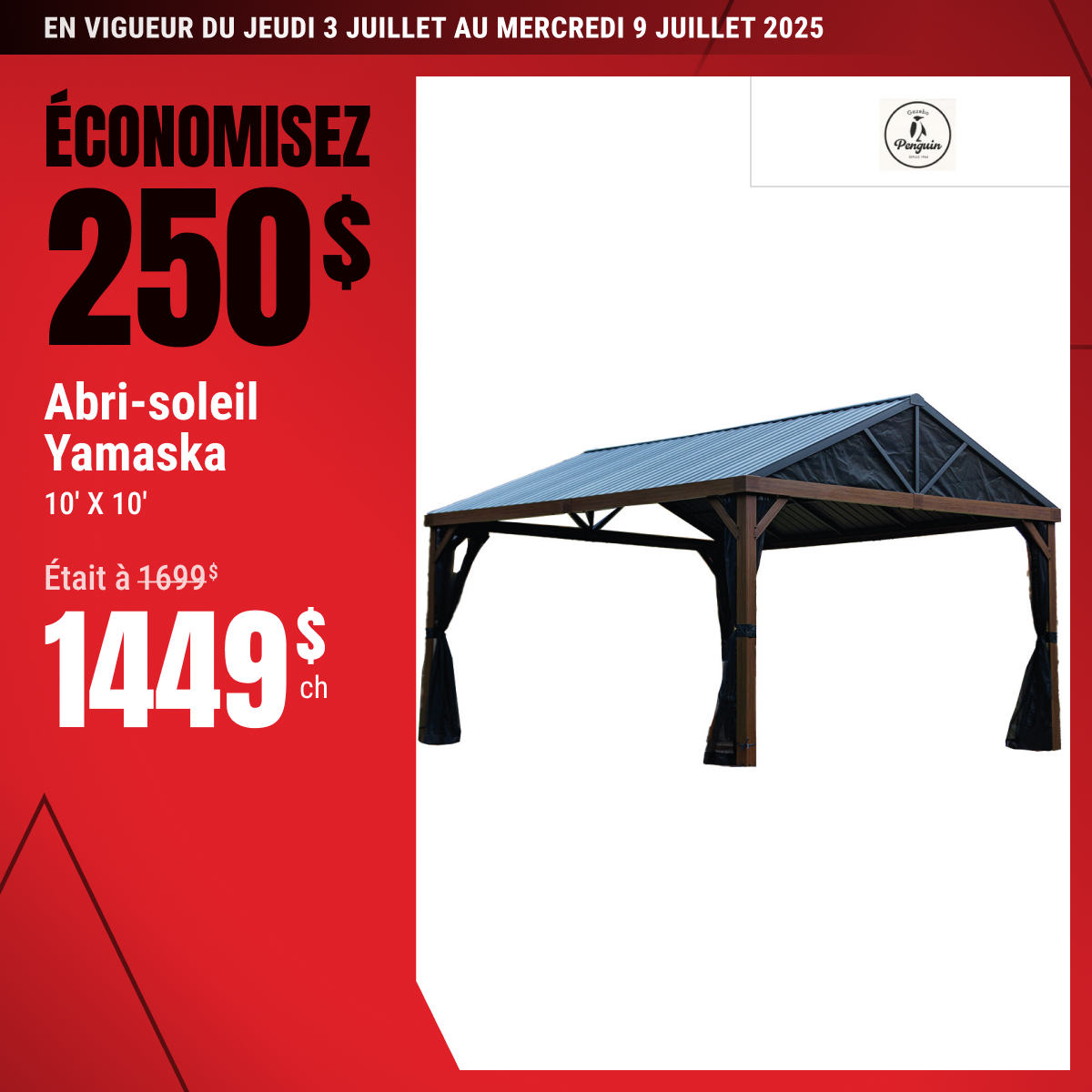 Économisez 250 $ sur l’abri-soleil Yamaska sélectionné !