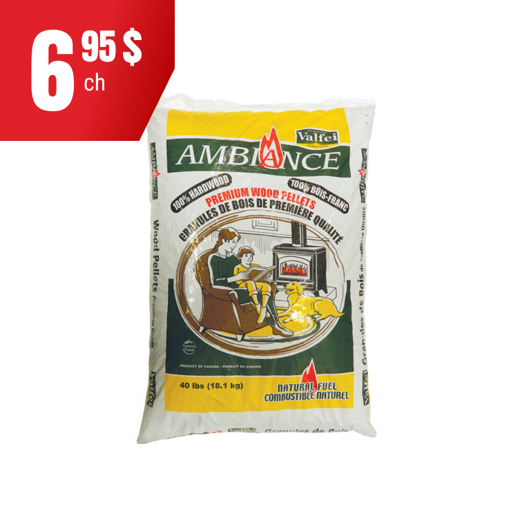 Granules de bois dur à 6,95 $ pour 40 lb.