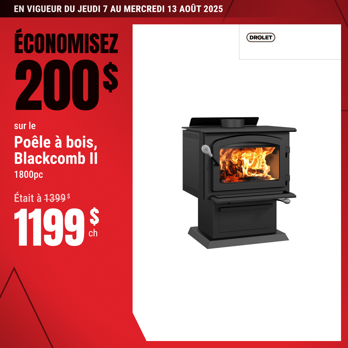 Économisez 200$ sur le Poêle à bois "Blackcomb II"