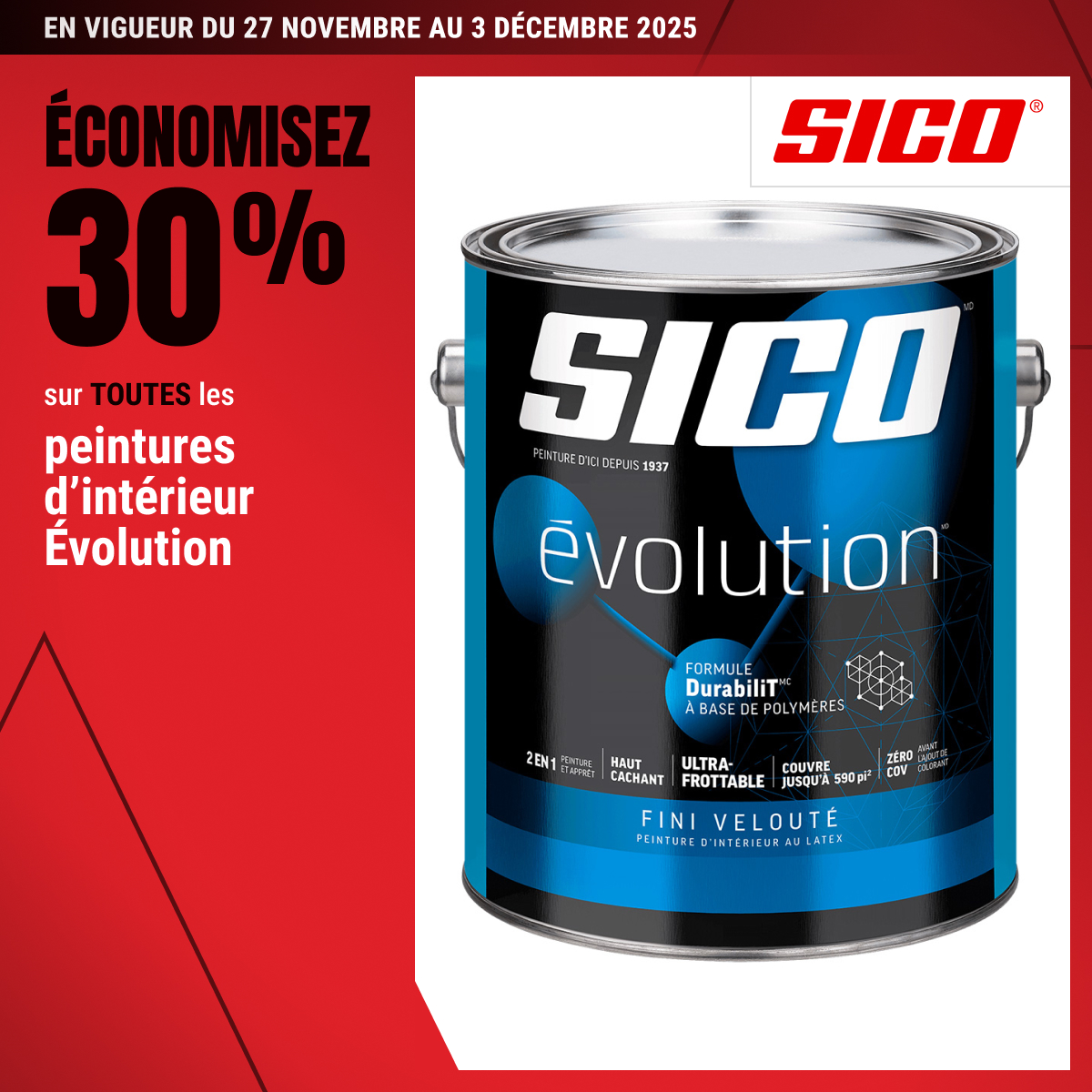 Économisez 30% sur TOUTES les peintures d’intérieur Évolution!