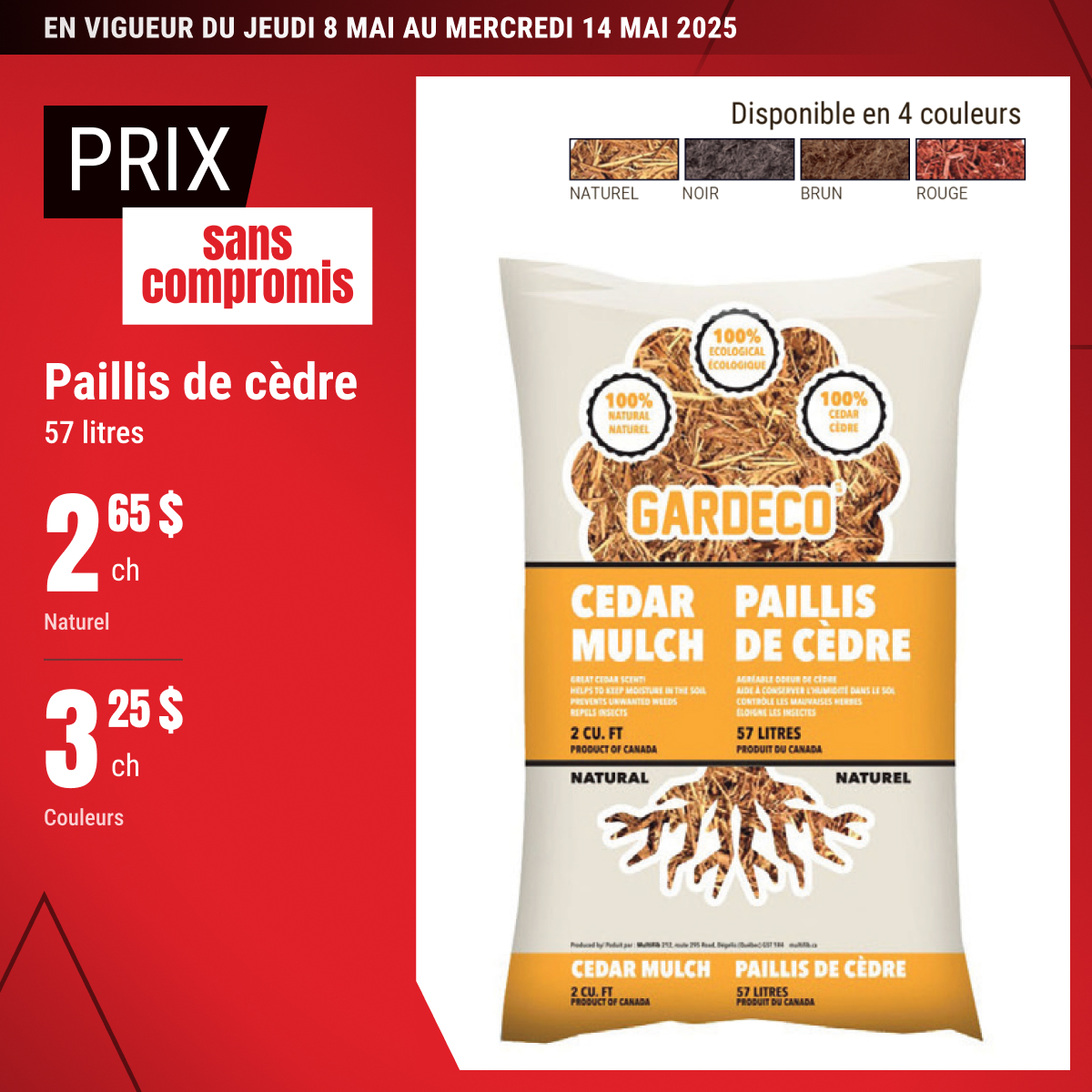 Prix sans compromis sur le paillis de cèdre !