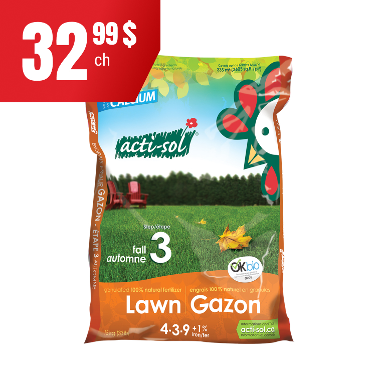 Économisez 25 % sur l’engrais d’automne pour le gazon.