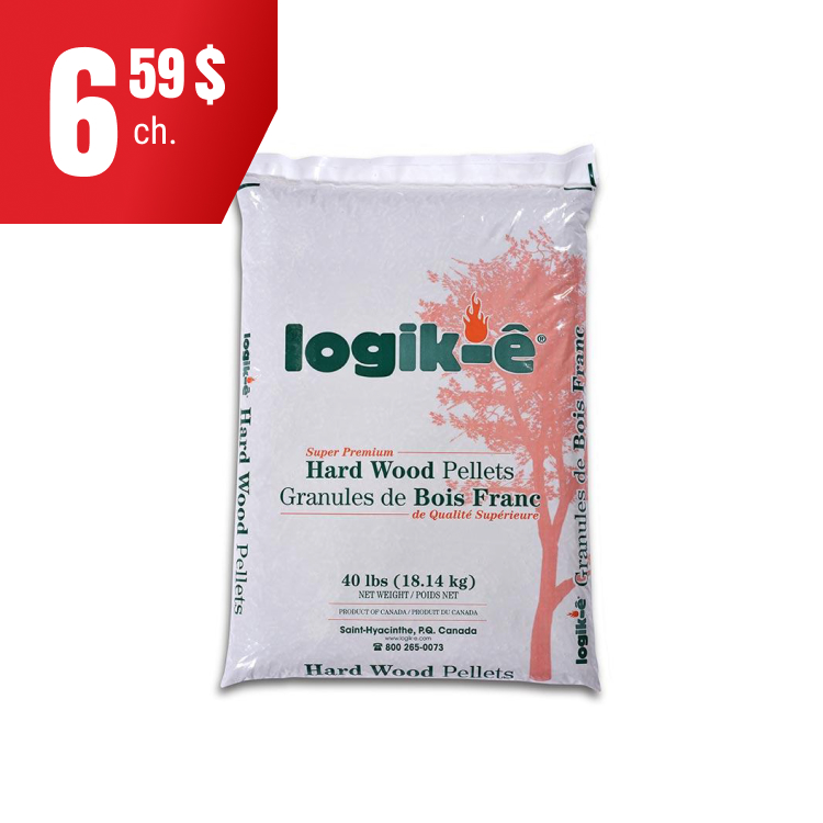 Granules de bois franc à 6,59 $.