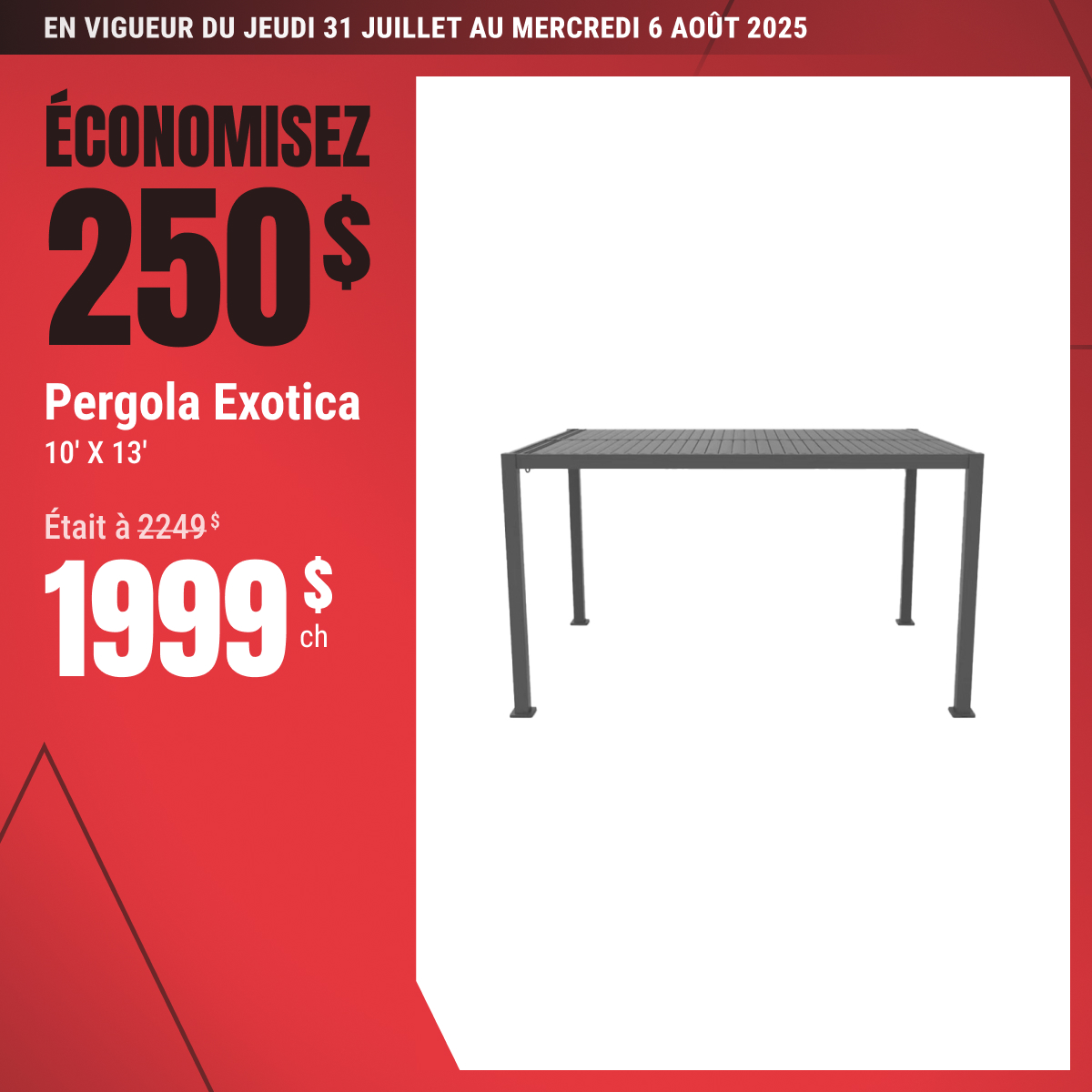 Économisez 250 $ sur la pergola Exotica 10’ X 13’ !