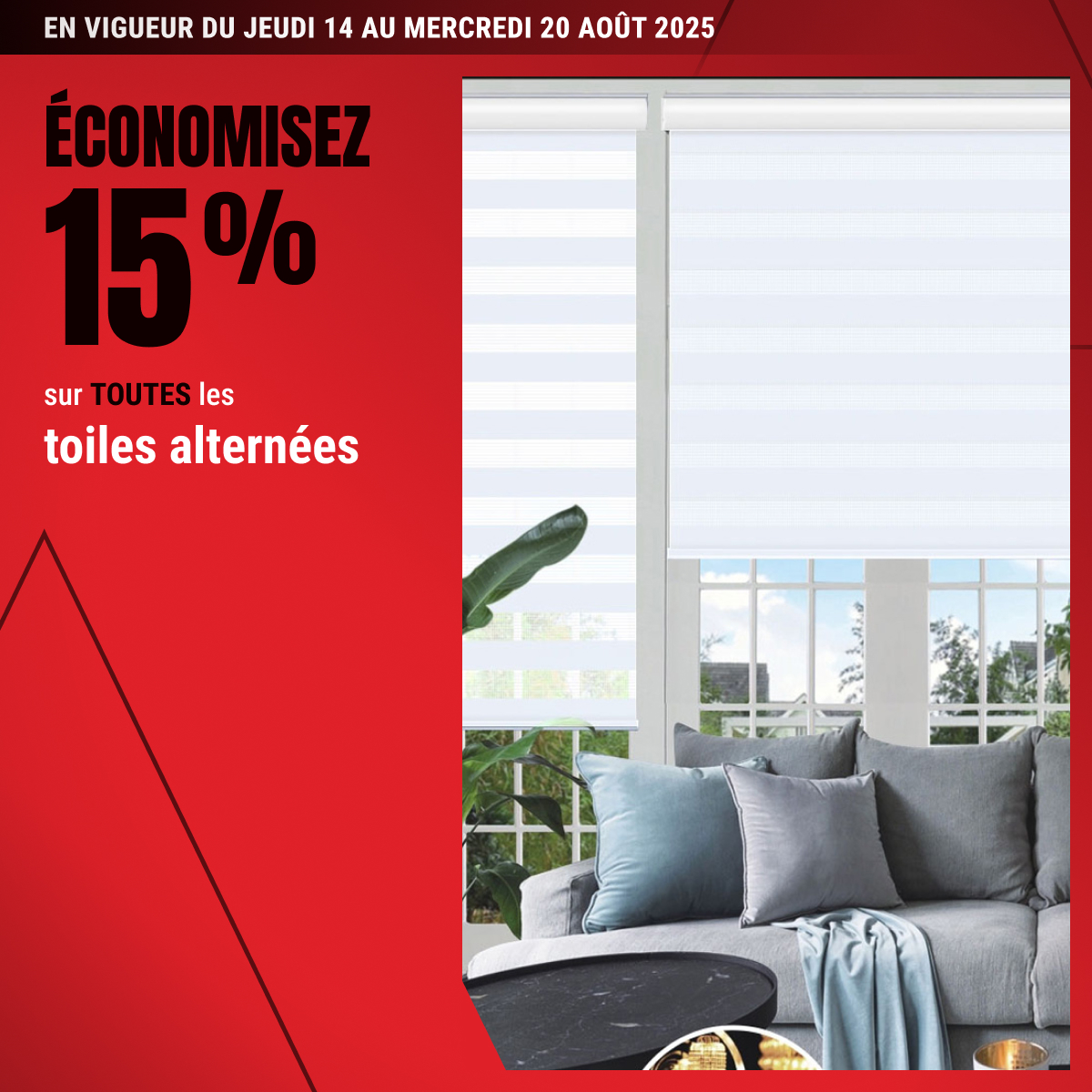 Économisez 15 % sur TOUTES les toiles alternées !