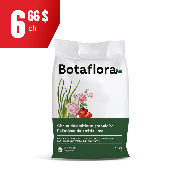 Chaux dolomitique granulaire à 6,66 $ pour 15 kg.