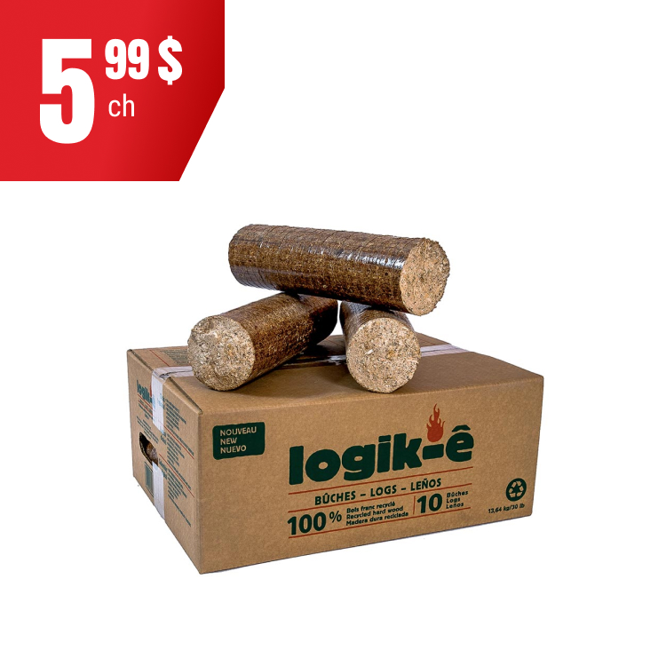 Bûches écologiques à 5,99 $ pour le paquet de 10.